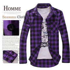HEARUJOY  -  Men's Plaid Shirt Button Down Casual Check Shirt Long Sleeve Slim Spring Autumn Male Brand Soft Comfortable Fashion