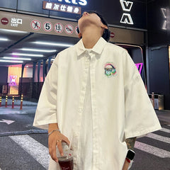 YICKYUE  -  Men's Oversized Shirts 5XL Fashion White Mens Blouse Music Print Oversize Shirt Casual Wear Summer for Men New Clothing