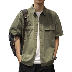 HEARUJOY  -  Button Down Shirt Army Green Men\'s Casual Shirt Cargo Style Daily Casual Use Brand New Condition Pockets Design