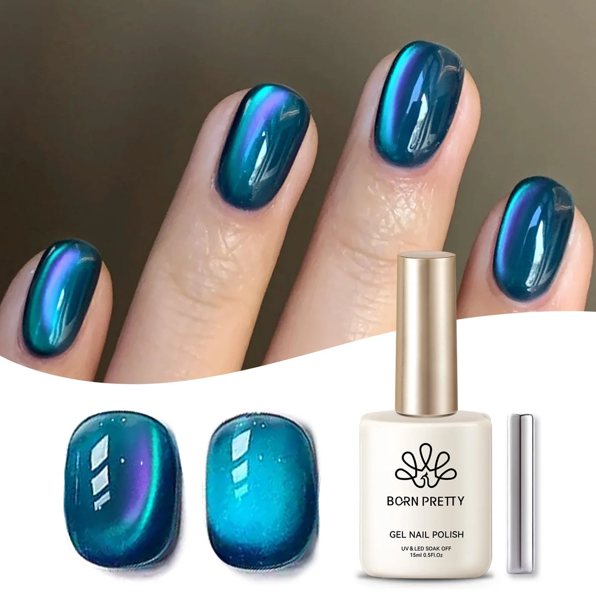 YICKYUE  -  15ml Green Glitter Cat Magnetic Gel Nail Polish Ultra Shine Soak Off UV Gel Nail Art Varnish Supplies