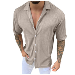 HEARUJOY  -  Trendy Wrinkle-Free New Men'S Shirt Men Casual Short Sleeve Spring Summer Turndown Neck Solid Shirts Fashion Camisas De Hombre