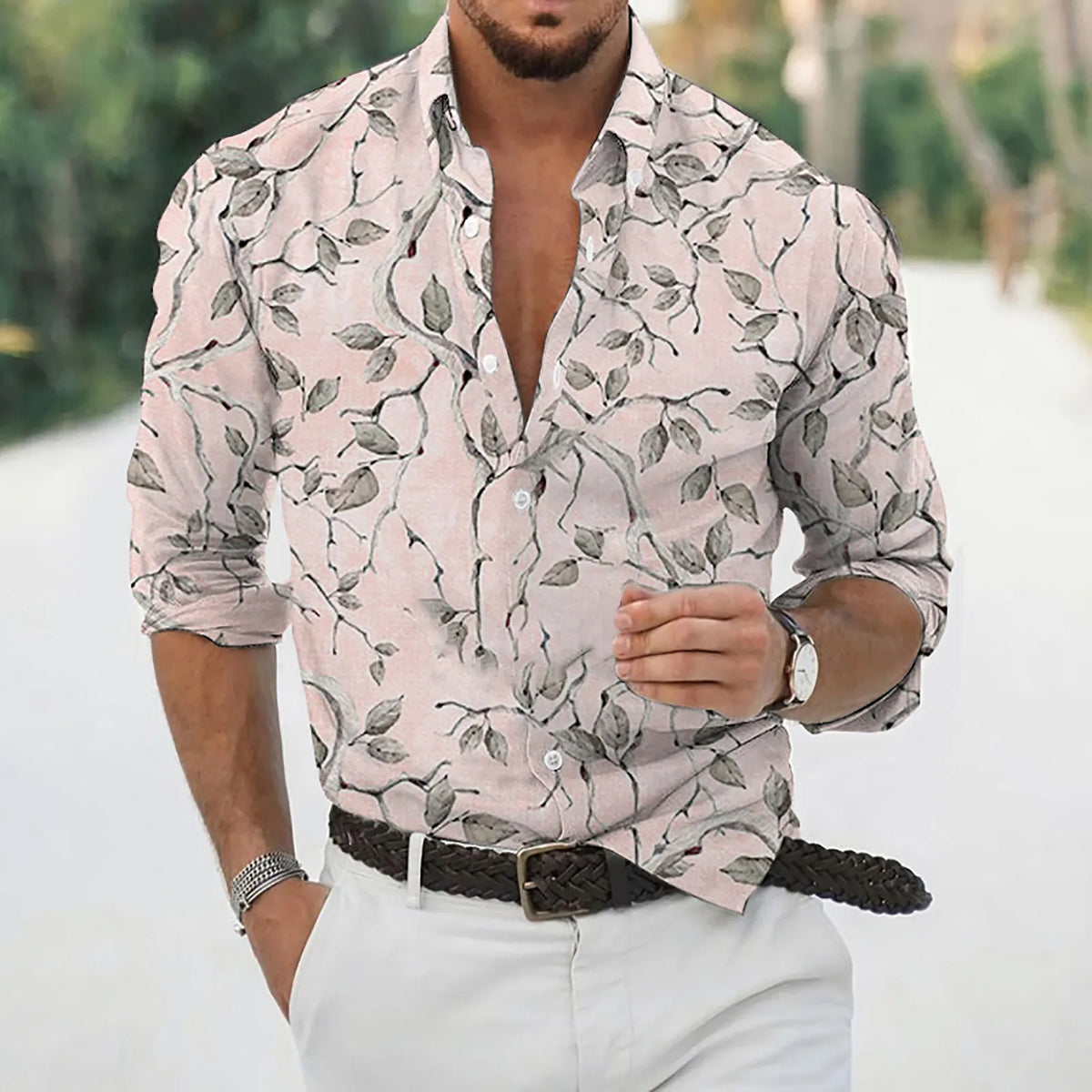 HEARUJOY  -  Comfort Regular Cuff Men'S Vintage Shirt Casual Men'S Loose Lapel Geometric Print Long Sleeve Cuffs Button Man Clothing Camisas