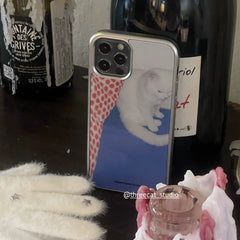 YICKYUE  -  Klein Blue Polka Dot Cute Cat Kawaii Animal Drop Glue Phone Case For iPhone 17 16 15 14 13 12 11 Pro MAX Plus 17air 16e Cover