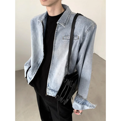 Hearujoy American Retro Short Denim Jacket Men's Washed Vintage Gradient Jeans Coat Hong Kong Style Handsome Top Simple Solid Zipper Coat