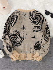 HEARUJOY  -  New Popular Street Ripped Abstract Starry Sky Pattern Pullover Ripped Sweater Casual Round Neck Knitted Men's Pullover