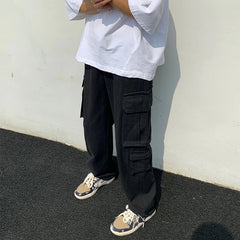 HEARUJOY  -  Trendy Korean Workwear Pants for Men Spring Autumn Loose Straight Casual Hong Kong Sle Pure Cotton Long Pants with Big kets