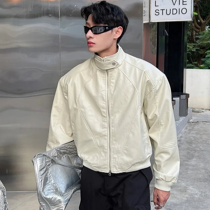 HEARUJOY  -  Spring New Mens Leather Jacket Stand Collar Korean Fashion Loose Hip Hop Motorcycle Coats Outdoor Racing Suit Tops Trend