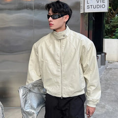 HEARUJOY  -  Spring New Mens Leather Jacket Stand Collar Korean Fashion Loose Hip Hop Motorcycle Coats Outdoor Racing Suit Tops Trend