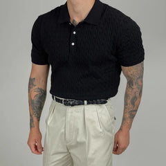 HEARUJOY  -  Men's Knitted Short-Sleeved Polo Shirt American Retro Fashion Trend Casual Simple Loose Breathable Niche Summer New Men's Tops