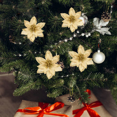 YICKYUE  -  24Pcs Artificial Glittery Flower Craft for Christmas Tree Flower Prop Festive Decorations Photo Backdrop and Indoor Party Setup