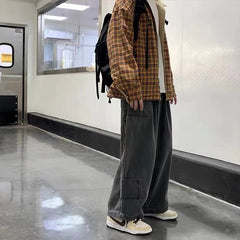 Hearujoy 2024 Streetwear  multi-pocket jeans cargo pantsLoose Plus Size Wide Leg Pants Japanese Harajuku Casual Denim Pants Men Clothing