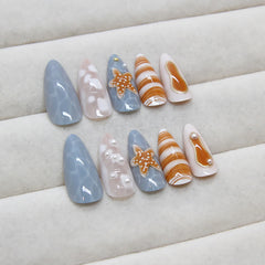 YICKYUE  -  24pcs Ins Pink French Fake Nails 3D Sweet Bow Decor Press on Nails Full Cover Y2k Diamond Star Almond Head False Nail Patches