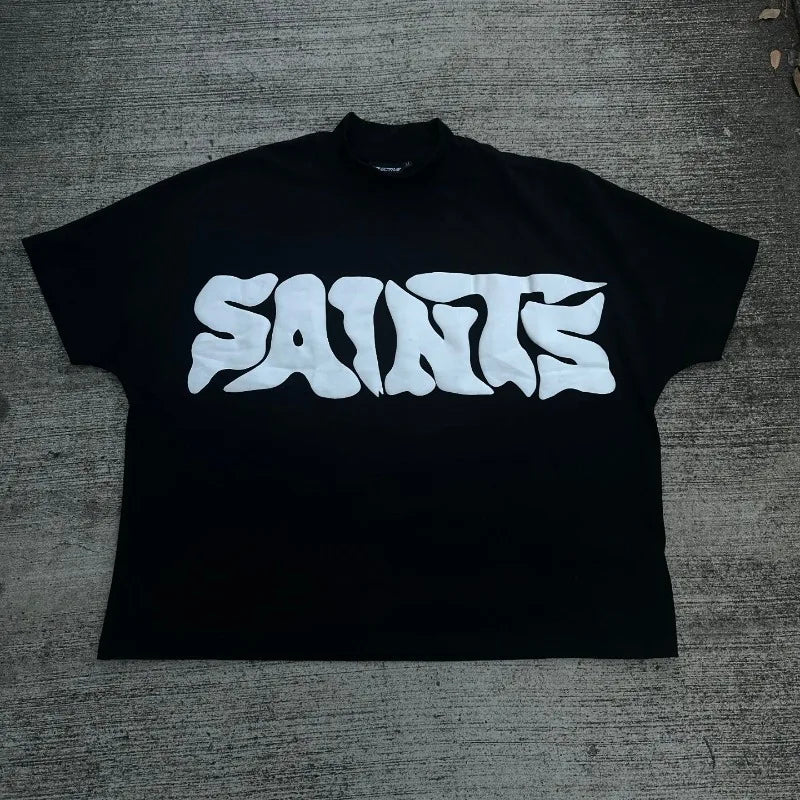 Hearujoy Hip Hop retro men Y2k streetwear letter print short sleeve top Fashion trend American High Street Harajuku oversized T-shirt