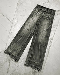 Hearujoy Y2K Harajuku Gray Spliced Washed Jeans Men's Gothic Style Street Trend Clothing Retro Loose Wide Leg Pants Autumn Baggy Jeans