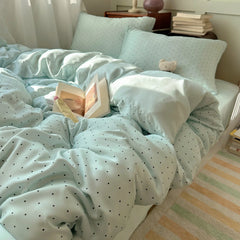 YICKYUE  -  Summer New Washed Ice Silk 4-Piece Set Single Quilt Cover Summer Naked Sleeping Silky Smooth Cool Student Dormitory