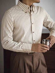 HEARUJOY  -  Slim Fit Vintage British Style Men's Striped Long Sleeve Shirt Spring Autumn Business Casual Wrinkle Resistant Non Iron