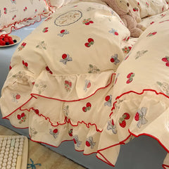 YICKYUE  -  3/4Pcs Bedding Set Cotton Duvet Cover Full Size Bed Sheets Bed Cute Core Swice Couple Quilt Duvet Pillowcase Ruffle Bedding