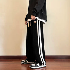 Hearujoy Baggy Striped Sweatpants for Men Straight-Leg Pants Fashion Hip Hop Streetwear Harajuku Trousers Casual Bottoms Y2K Male Clothes