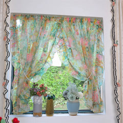 YICKYUE  -  Retro Printing Curtain Art Living Room Gauze Curtain Velcro Curtain Ruffled Door Curtain Partition Punch-Free Customizable