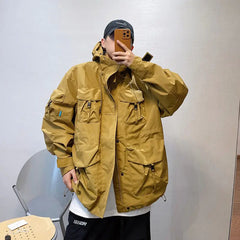 Hearujoy Autumn Winter Retro Heavy Industry Multi Pocket Waterproof Stormtrooper Jacket American Workwear Windproof Hooded Jacket for Men