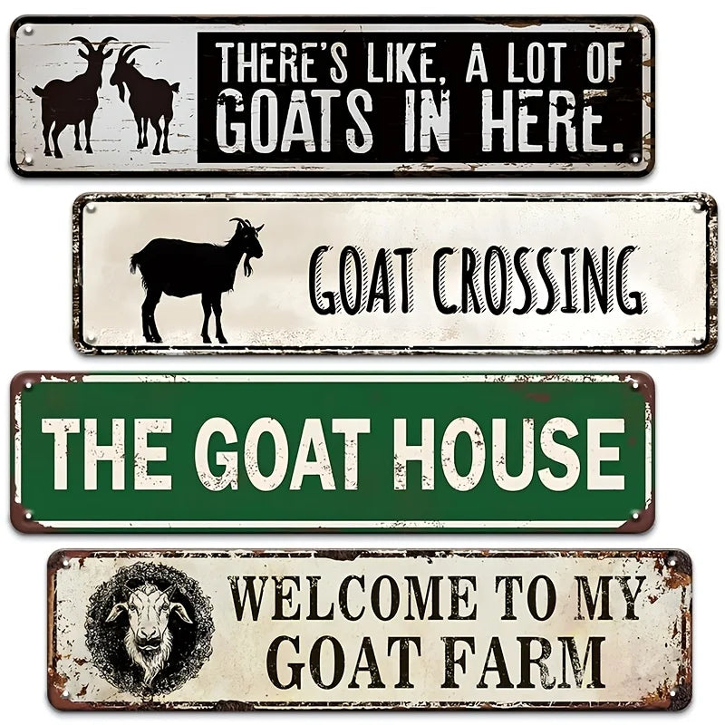 YICKYUE  -  【2D Flat】4pcs Retro Goat Humor And Farmhouse Quotes Metal Plaques, Funny Goat Farm Vintage Metal Street Signs, Barn And Backyard