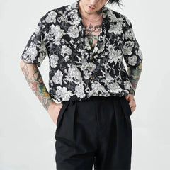 Hearujoy New Summer Original Hawaii Vacation Short-sleeved Shirt Men Korean Black White Printed Tee Shirt Tops Man Casual Clothing Blouse