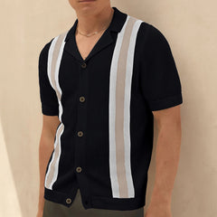 HEARUJOY  -  Summer New Men's Color Matching Short-Sleeved Knitted Cardigan Retro Fashion Trend Casual Simple Loose Breathable Men's Tops