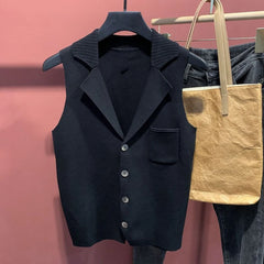 Hearujoy Mens Business Casual Knitted Suit Vest 2024 New Genderless Fashion Youth Trend Versatile Simple Retro Solid Color Top Unisex