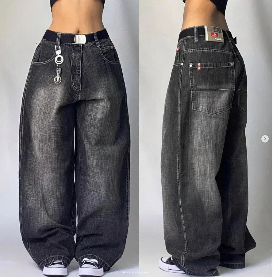 Hearujoy Vintage Jeans New Y2K Fashion Hip Hop Wing Embroidery Baggy Jeans Men And Women Streetwear Loose High Waist Wide Leg Denim Pants