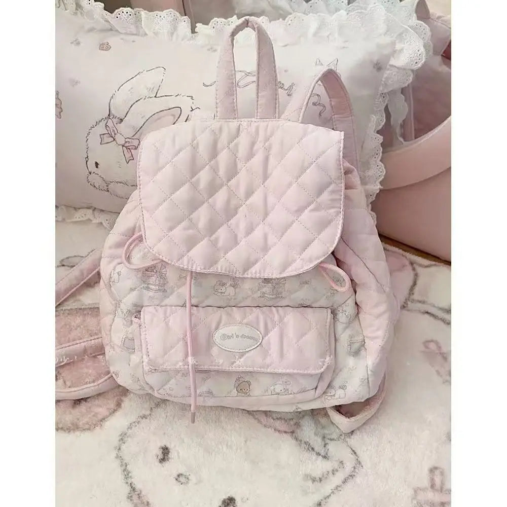 YICKYUE  -  Pink Backpack Female Student Schoolbag Travel Portable Commuter Schoolbags Cute Printed Large Capacity Storage Bag Birthday Gift