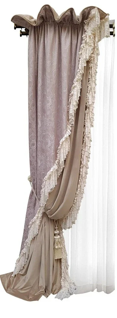 YICKYUE  -  European French Palace Retro Pink Velvet Curtains for Living Dining Room Bedroom Luxury Milk Tea American High-end Custom Size