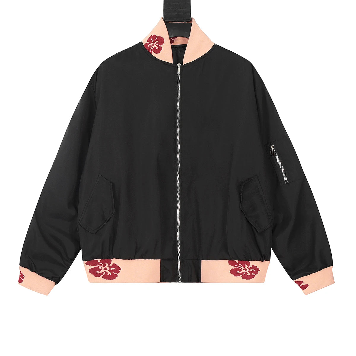 Hearujoy Streetwear Cleanfit Jacquard Patchwork Baseball Jacket Men's Stand Collar Windbreaker Casual Black Nylon Jacket Oversized