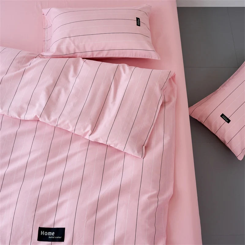 YICKYUE  -  3pcs Duvet Cover Set 100% Cotton Quilt Cover+Pillowcase For All-Seasons Stripe Comforter Cover Single Queen Home Bedding
