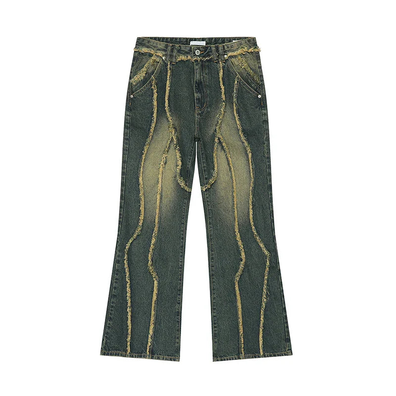 Hearujoy Men's Wear 2024 Spring Denim Pants New Fashion Deconstructed Ragged Edge Splicing Damaged Design Washed Jeans 9C5094