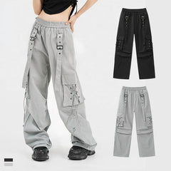 Hearujoy Techwear Cargo Pants Men Hip Hop Punk Black Trousers Male Darkwear Zipper Gray Loose Casual Streetwear Ribbon Cotton
