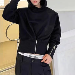 Hearujoy Mens Autumn Korean Y2k Waist Cuff Zipper Slim Waist Short Hooded Sweatshirt Essential Fashion Youth Solid Color Top For Men
