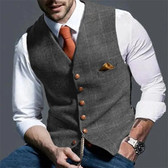 HEARUJOY  -  Men Suit Vests Slim Fit 2024 Spring Autumn Male Sleeveless Formal Business Jackets Casual Plaid Waistcoat For Wedding Groomsmen
