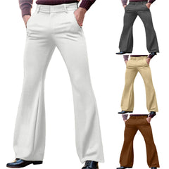 HEARUJOY  -  Men's Solid Color Elastic Flared Suit Trousers American Retro Business Fashion Trend Casual Slim 2025 Summer New Men's Bottoms