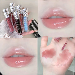 YICKYUE  -  Mirror Water Lip Gloss Nude Tea Brown Lip Glaze Shimmer Moisturizing No Sticky Sexy Plump Purple Glass Jelly Liquid Lipstick Oil