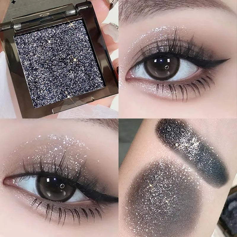 YICKYUE  -  Purple Glitter Eyeshadow Makeup Pearlescent Shimmer Black Eyeshadow Plate Waterproof Long Lasting Monochrome Eyeshadow Cosmetics