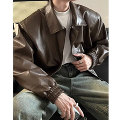 Hearujoy Retro Biker Clothing Leather Coat Jacket Men's Spring and Autumn Korean Fashion Streetwear Leather Jacket Casual Men's Clothing
