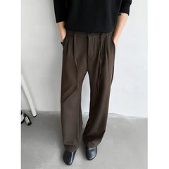 HEARUJOY  -  Brown Suit Pants Men Fashion Society Mens Black Dress Pants Korean Loose Straight Casual Pants Mens Office Formal Trousers M-2XL