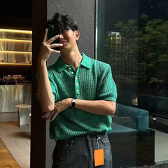 HEARUJOY  -  Summer Short Sleeved Knitted Polo Shirt Men Senior Korean Slim Fit Top Fashion Casual  hollow out Kint Tshirts High Quality