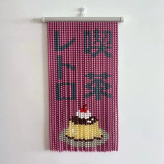 YICKYUE  -  Handmade Retro Japanese Cafe Pudding Melon Soda Beaded Ornaments Tapestry Curtain Kawaii Bear Wall Hanging for Room Decoration