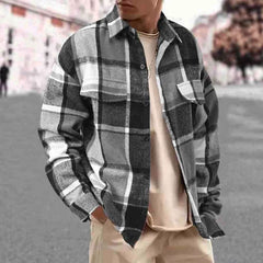 HEARUJOY  -  American European Winter Autumn New American Style Loose Collar Shirt Wool Plaid Checkered Casual Versatile Men Outerwear