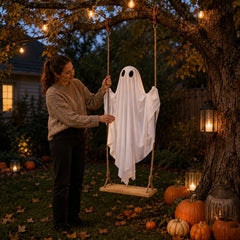 YICKYUE  -  Halloween Swing Glowing Cute Ghost Ornament Garden Yard Bar Haunted House DIY Decorative Props Party Hanging Decor