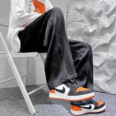 Hearujoy Summer Pleated Fluid Pants for Men Wide Leg Trousers Male White Korean Streetwear Loose Casual