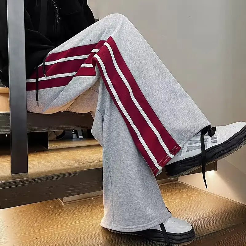 HEARUJOY  -  Wide Leg Casual Pants Full Length Pant  Men Pockets Striped Drawstring Spliced Casual Spring Sports 2025 New Patchwork Loose