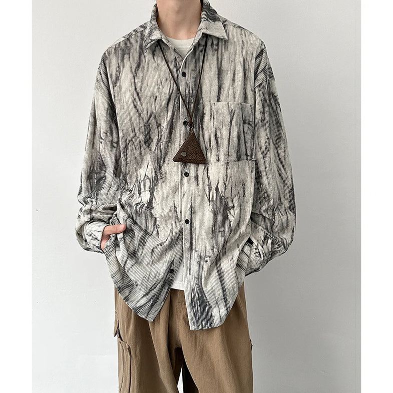 Hearujoy Autumn Corduroy Shirt Men Fashion Retro Tie Dye Shirt Men Streetwear Korean Loose Casual Shirt Mens Vintage Striped Shirts