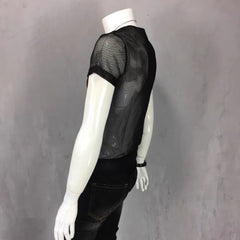 Hearujoy New Men's T-shirt Trend Breathable Mesh Hollow Slim Fit Bottoming Sweatshirt Male Fitness Sports Quick-drying Short-sleeved Top